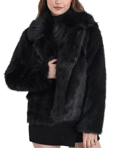 Yimoon Women's Faux Fur Coat Long Sleeve Lapel Fluffy Jacket Open Front Furry Winter Warm Shaggy Parka Coats Outerwear(Black-M) | Amazon (US)
