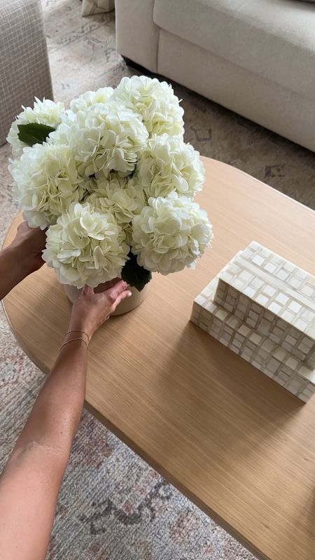 Amazon hydrangeas! I used the 12 piece option to make an arrangement in this large crock/vase. Perfect for a coffee table, kitchen, nightstand, or anywhere! 

#LTKSeasonal #LTKhome #LTKunder50
