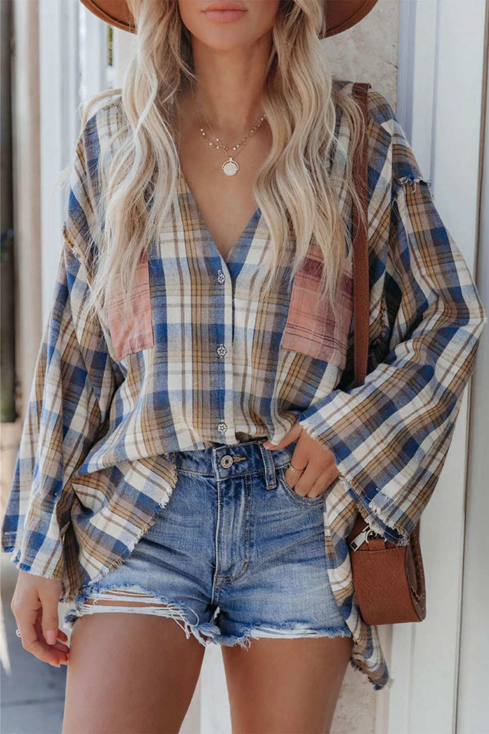 'Lizette' Plaid Lapel Long Sleeve Blouse | Goodnight Macaroon