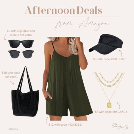 Afternoon deals include this spaghetti strap shorts romper, a set of two sunglasses, a ribbed tote bag, sun visor, and a layered necklace. 

Amazon fashion, tall friendly outfit, summer outfit, resort wear, beach outfit, deal of the day 

#LTKshoecrush #LTKfindsunder50 #LTKstyletip