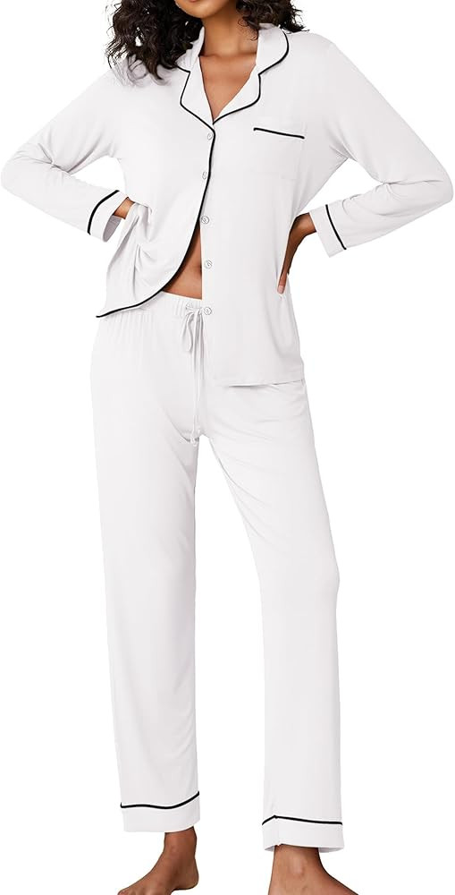 Ekouaer Pajamas Women's Long Sleeve Sleepwear Soft Button Down Loungewear Pjs Lounge Set Nightwea... | Amazon (US)