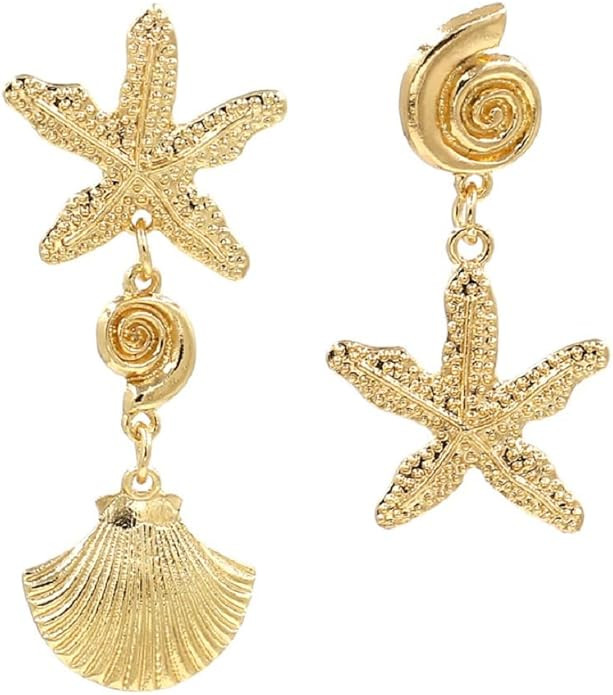 Starfish Earrings for Women, Seashell Earrings for Girls, Sea Shell Conch Dangle Earrings Hypoall... | Amazon (US)