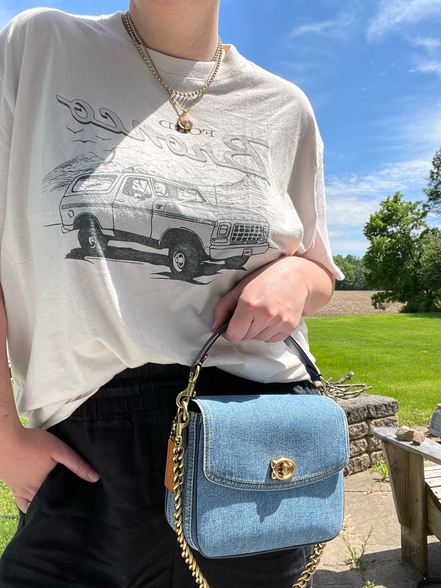 Graphic tee, black sunglasses, black linen pants, crossbody bag, denim bag, adidas sambas. Easy summer outfit inspo, summer style, mom outfit, casual summer style, midsize summer outfit  

#LTKSummerSales #LTKItBag #LTKMidsize