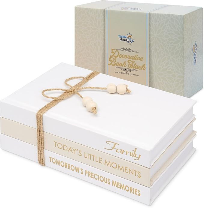 Amazon.com: Tickle Monkey Decorative Books for Home Decor - Set of 3 White Hardcover Decorative B... | Amazon (US)
