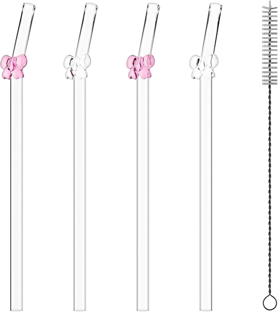 Generic BOW REUSABLE GLASS STRAWS | Aesthetic Coquette Bow Straws | Cute Straw Designs for Drinki... | Amazon (US)