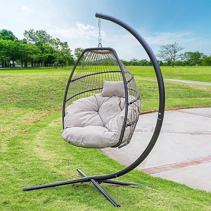Barton Outdoor Hanging Egg Chair Swing Lounge Chair Soft Deep Cushion Backyard Relax, Beige | Amazon (US)