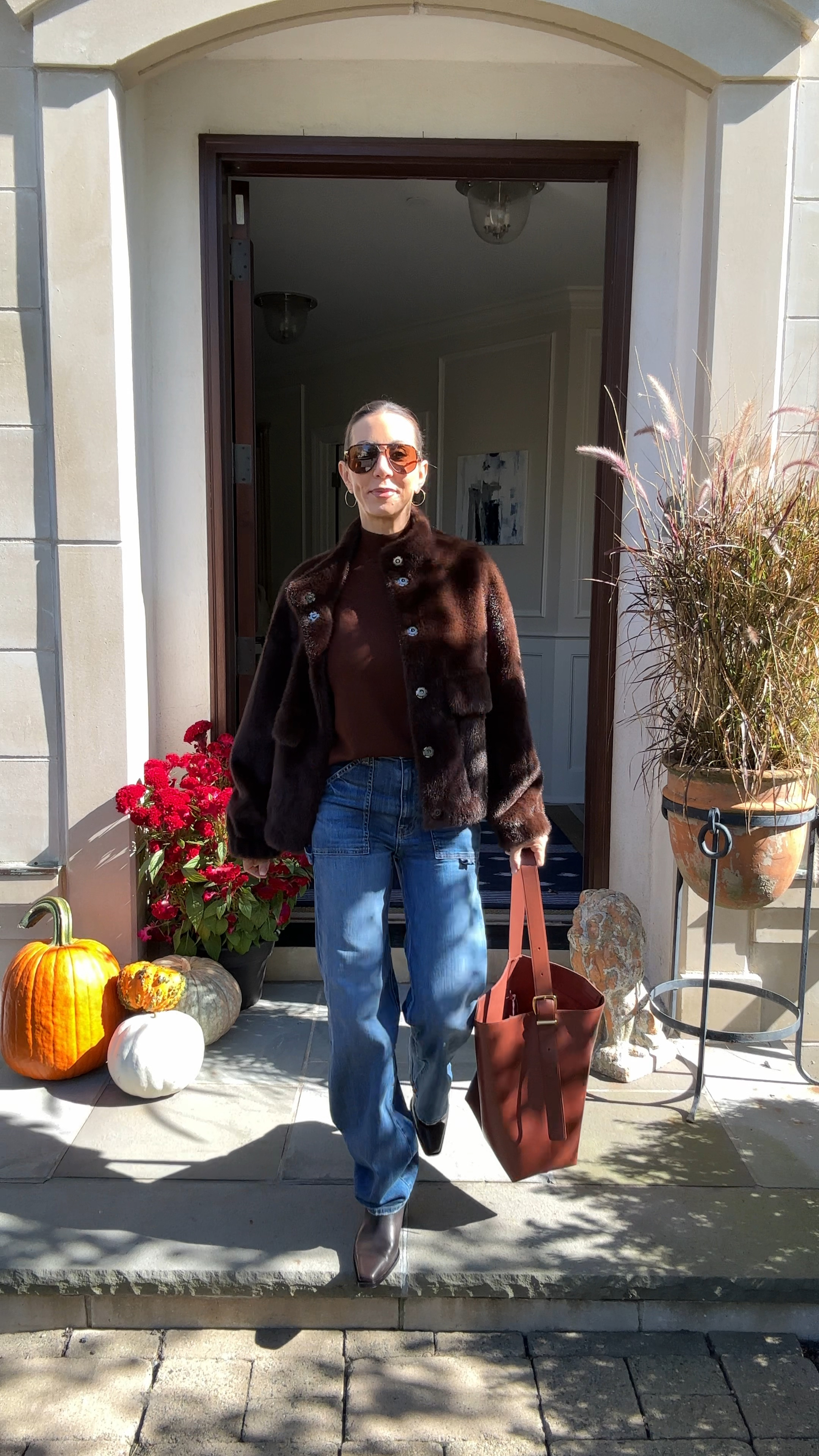 Cozy fall look.
This faux fur jacket comes in 2 colors. Only the cream color uploaded but you can find the chocolate brown color by clicking the pic below. 