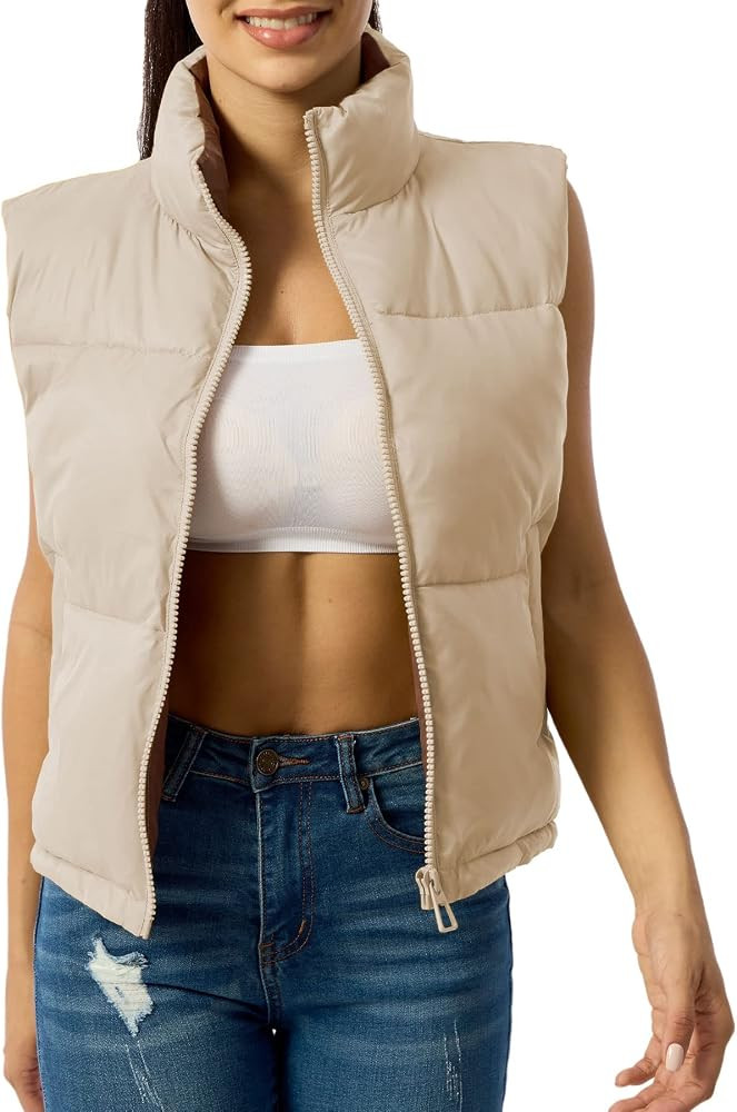 Ainangua Women's Cropped Puffer Vest Winter Crop Vest Lightweight Sleeveless Warm Outerwear Puffe... | Amazon (US)