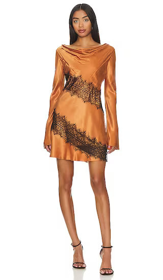 Helaina Mini Dress in Caramel Mini Dress | Orange Mini Dress | Satin Mini Dress | Satin Slip Dress | Revolve Clothing (Global)