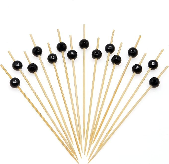 Minisland Black Pearl Cocktail Picks, 4.7 Inch Long Bamboo Fancy Toothpicks for Appetizers, Decor... | Amazon (US)