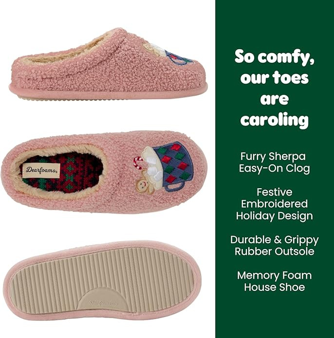 Dearfoams womens Holiday Christmas Gift Fuzzy Cozy Sherpa Novelty House Shoe Slipper | Amazon (US)