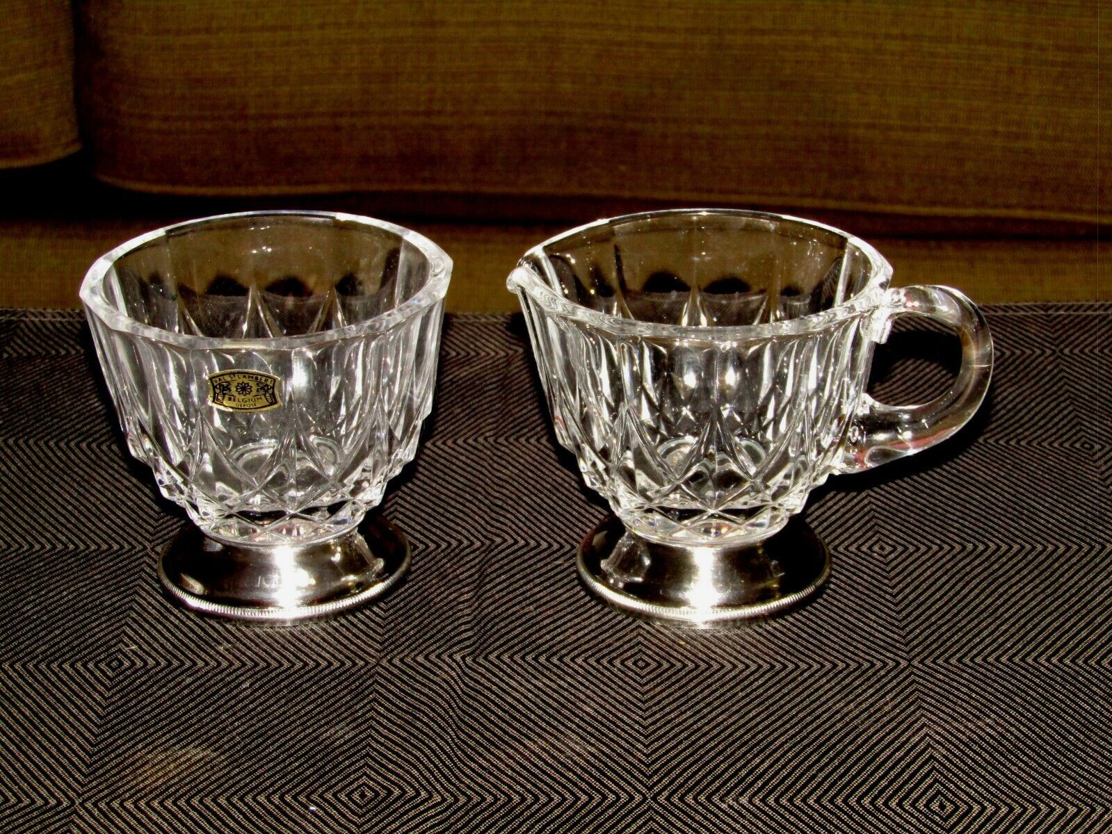 VAL ST LAMBERT  CRYSTAL &amp; SILVER PLATE BASE CREAMER &amp; OPEN SUGAR BOWL SET SIGNED | eBay US
