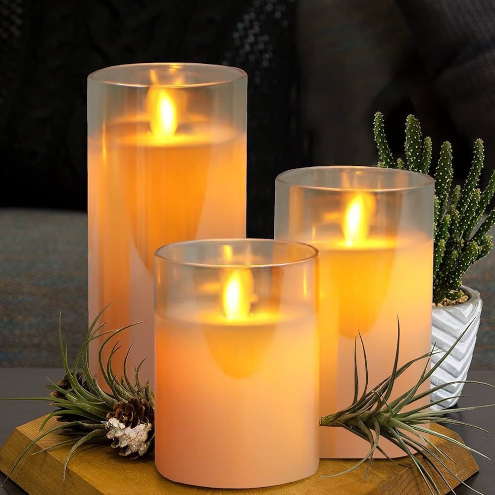 Amber Flickering Flameless Candle, Realistic LED Candles with Remote Timers, Warm Light Candles f... | Amazon (US)