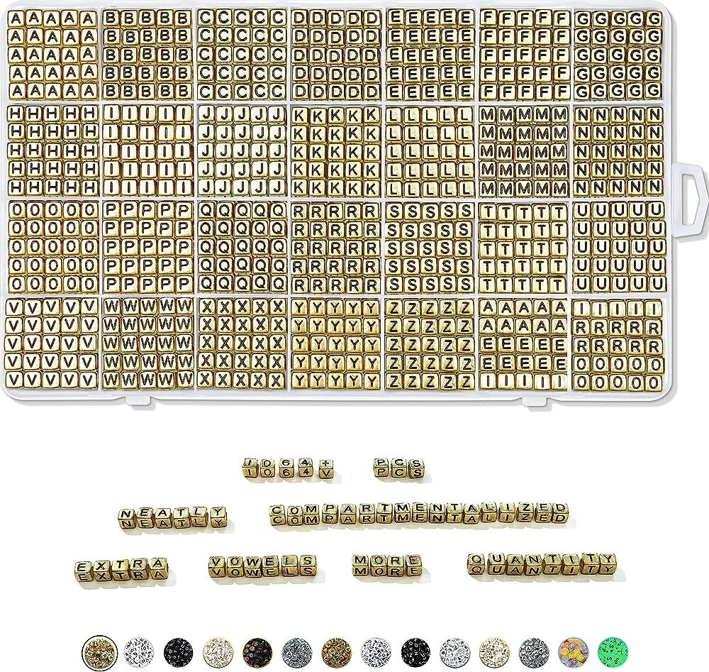 Deinduser 1064 Pcs Letter Beads for Christmas - Square Letter Beads for Bracelets - Acrylic Lette... | Amazon (US)