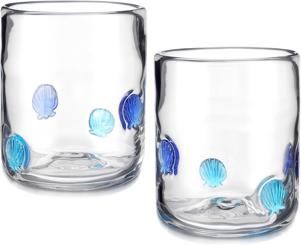 Maxdot 2 Pcs Icon Juice Glasses Seashell Glass Cups Drinking Shell Stemless Wine Glasses 14 Ounce... | Amazon (US)