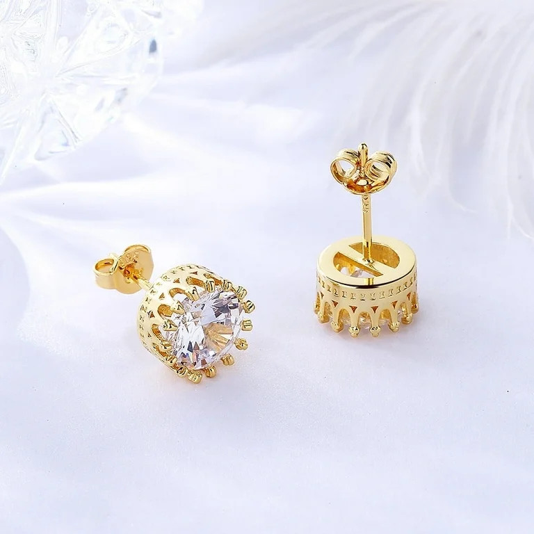Amy and Annette 14K Gold Plated Crown Stud Earrings with crystals from Swarovski | Walmart (US)