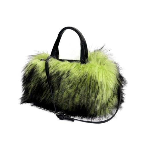 Furry Shoulder Bag For Women Fuzzy Faux Fur Large Plush Tote Handbag Cute Soft Fluffy Purse Carrying Sweet Cool Y2k Style (Fluorescent Green) | Amazon (US)