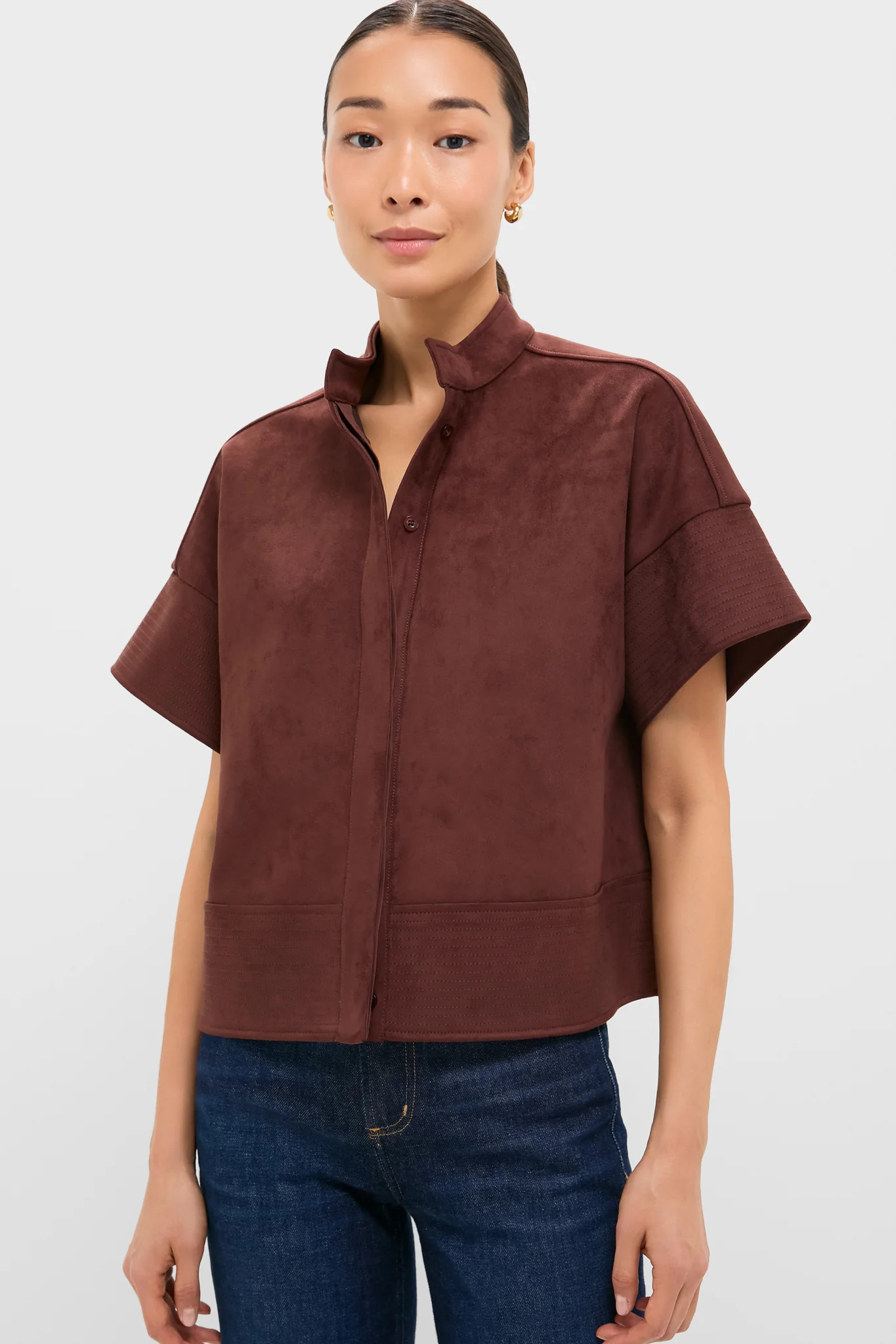 Ganache Vegan Suede Trapunto Stitch Sofia Shirt | Tuckernuck (US)