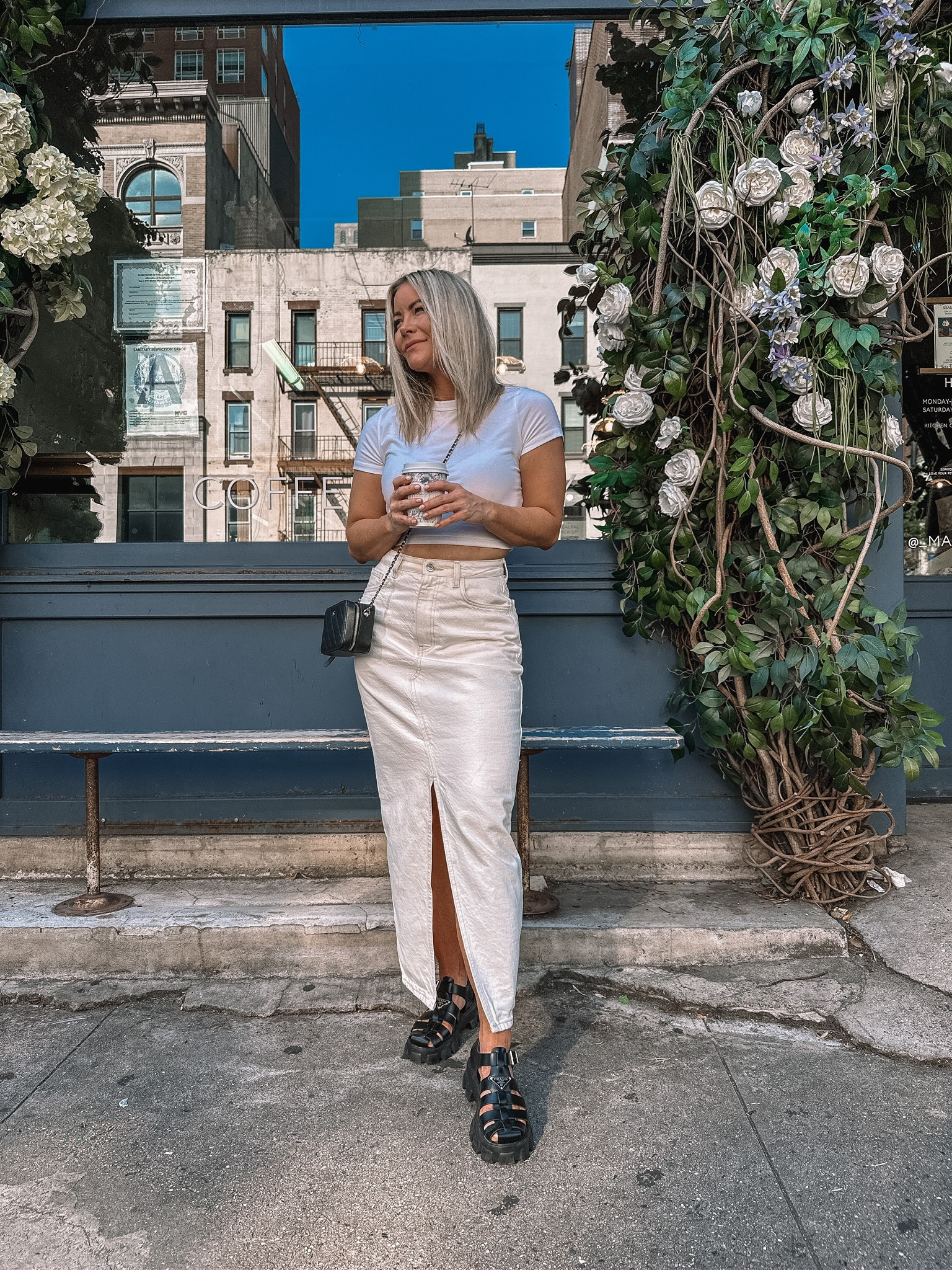 Monochrome look, cropped tee, white denim skirt, Prada monolith fisherman sandals, nyc outfit inspo 

#LTKSeasonal #LTKU #LTKshoecrush