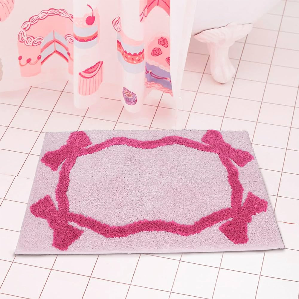 Zeeinx Cute Bow Bath Mat Pink Bathroom Rugs Non Slip Absorbent Bath Rugs Funny Bathroom Decor for... | Amazon (US)