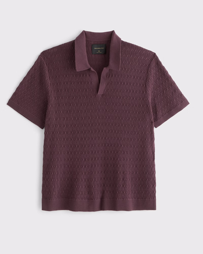 Abercrombie & Fitch Men's Pima Cotton Cable Johnny Collar Sweater Polo in Maroon - Size S | Abercrombie & Fitch (US)