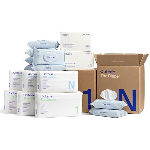 Coterie Baby Diapers + Wipes Baby Kit, Size 1 (99 Count) Size Newborn (93 Count) 8 Wipe Packs (448 Count) Made with Plant-Based Fibers, Hypoallergenic, Designed for Sensitive Skin, Clean Ingredients | Amazon (US)