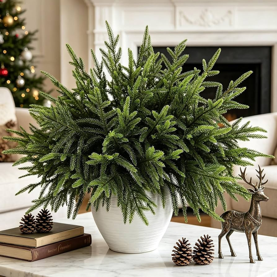 12Pcs 18" Norfolk Pine Stems, Soft Touch Christmas Branches Greenery Picks | Amazon (US)
