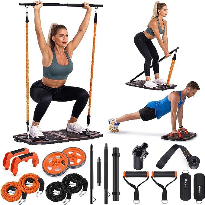 Gonex Portable Home Gym Workout Equipment with 10 Exercise Accessories Ab Roller Wheel,Elastic Re... | Amazon (US)