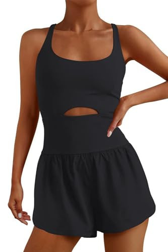 Inadays Womens Running Onesie Workout Rompers One Piece Outfits Exercise Jumpsuits Gym Yoga Clothes Cool black，M | Amazon (US)