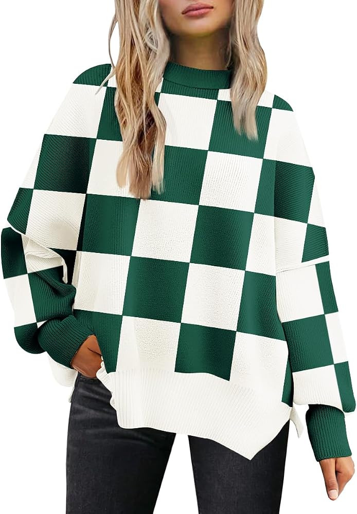 LILLUSORY Women's Oversized Batwing Sweaters 2024 Fall Outfits Crewneck Ribbed Knit Side Slit Tre... | Amazon (US)