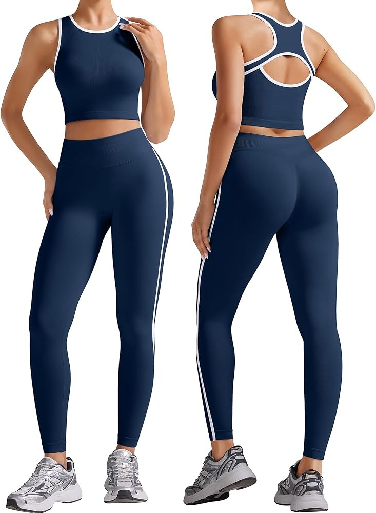 OLCHEE Womens Workout Sets 2 Piece Seamless Gym Yoga Outfits Butt Scrunch Leggings Crop Tank Top ... | Amazon (US)
