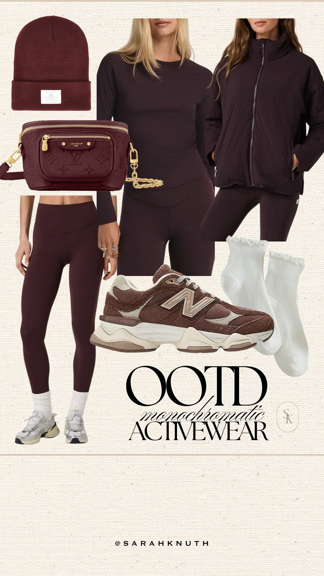 Monochromatic outfit, activewear, chocolate outfit, burgundy outfit, scallop socks, bum bag, beanie

#LTKFindsUnder100 #LTKActive #LTKShoeCrush