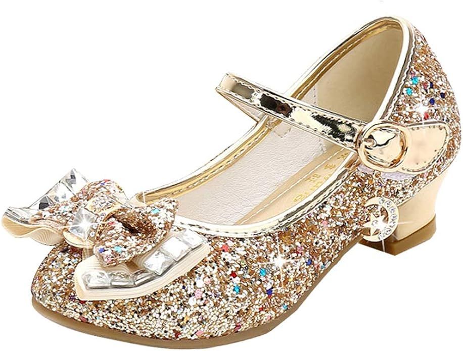 Girls Dress Shoes Mary Jane Wedding Party Shoes Glitter Bridesmaids Princess Heels (Toddler/Littl... | Amazon (US)