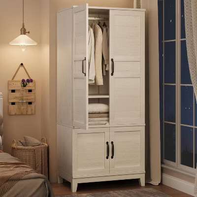 COZONY 72" Wooden Armoire Wardrobe with 4 Doors, Freestanding Closet with Hanging Rod & 18 Adjustable Shelves for Bedroom Clothing Storage | Target