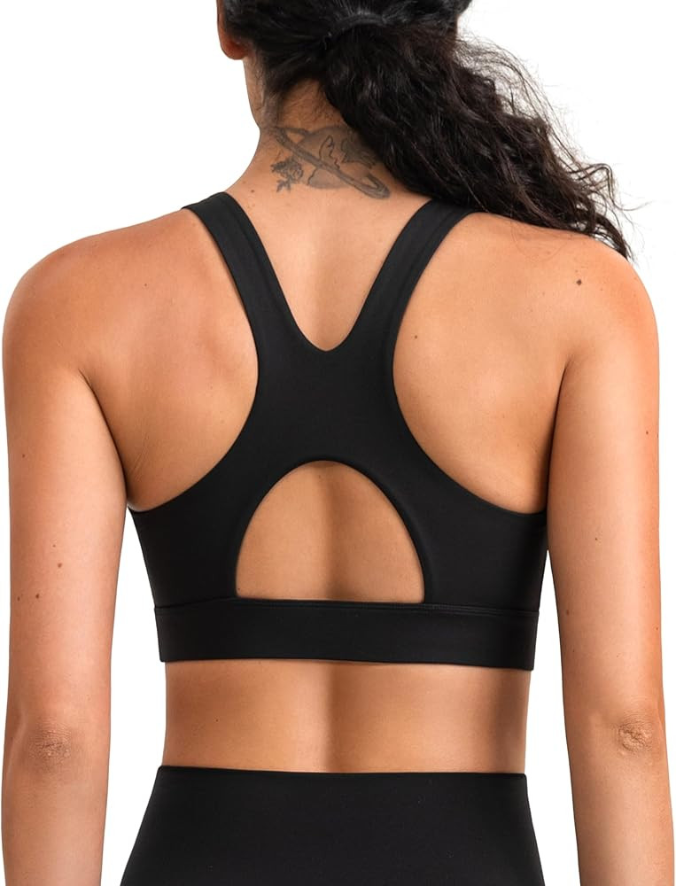 YUNOGA Racerback Sculpt Sports Bra, U Neck High Impact Running Wireless Workout Yoga Bras with Re... | Amazon (US)