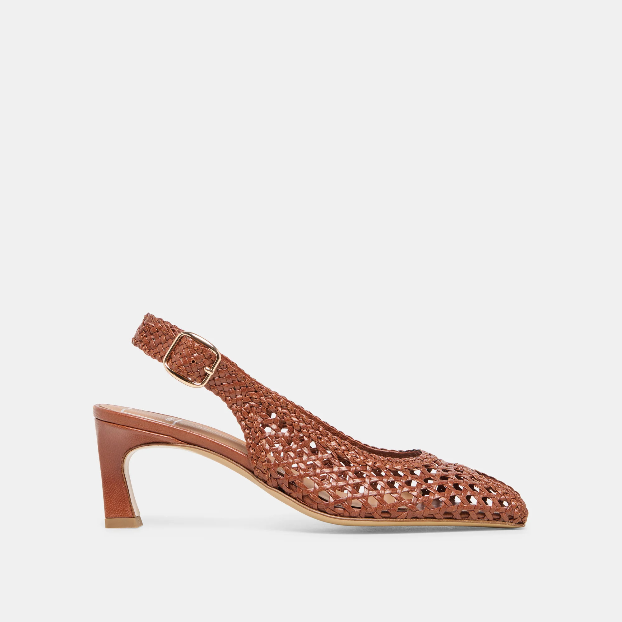 REMLA Tan Woven Leather Peep-Toe Kitten Heel | Dolce Vita | DolceVita.com