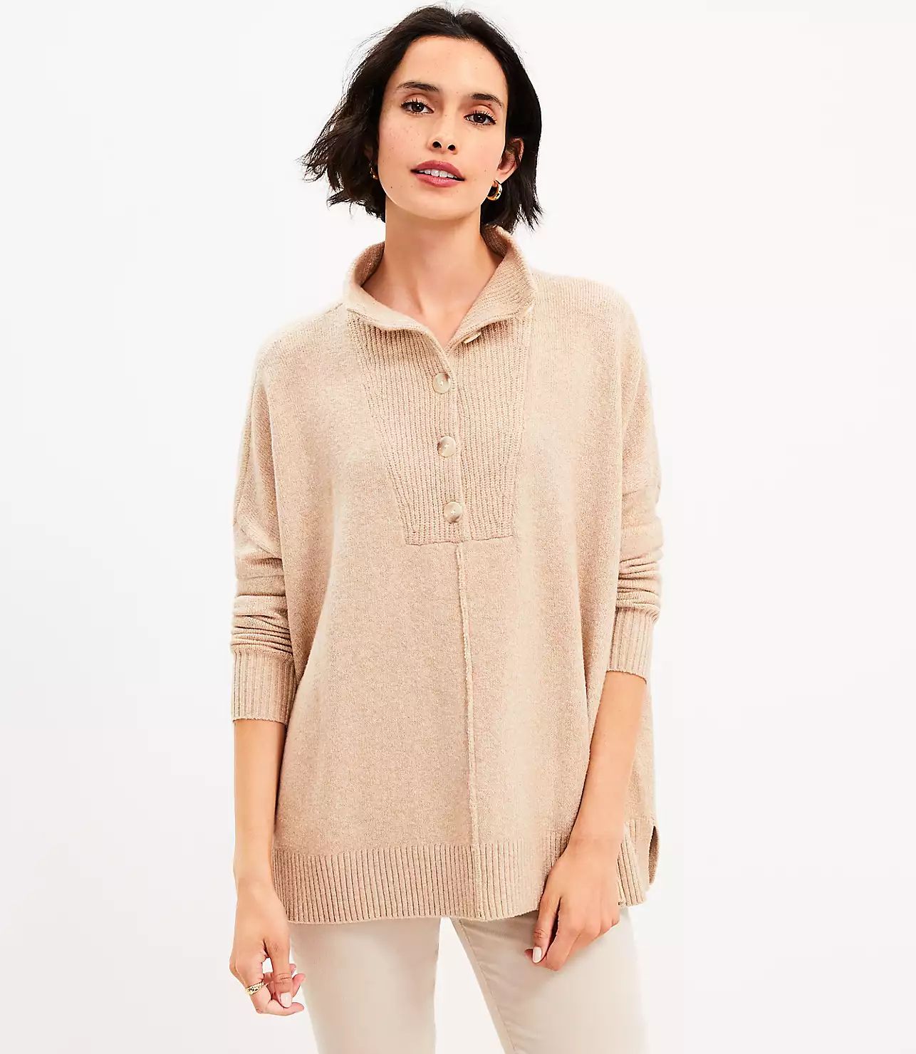 Button Poncho Sweater | LOFT