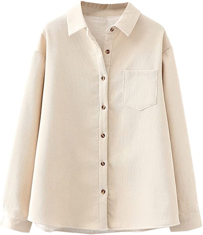 Kedera Women's Corduroy Fleece Lined Shirt Shacket Jacket Button Down Outerwear with Pockets | Amazon (US)