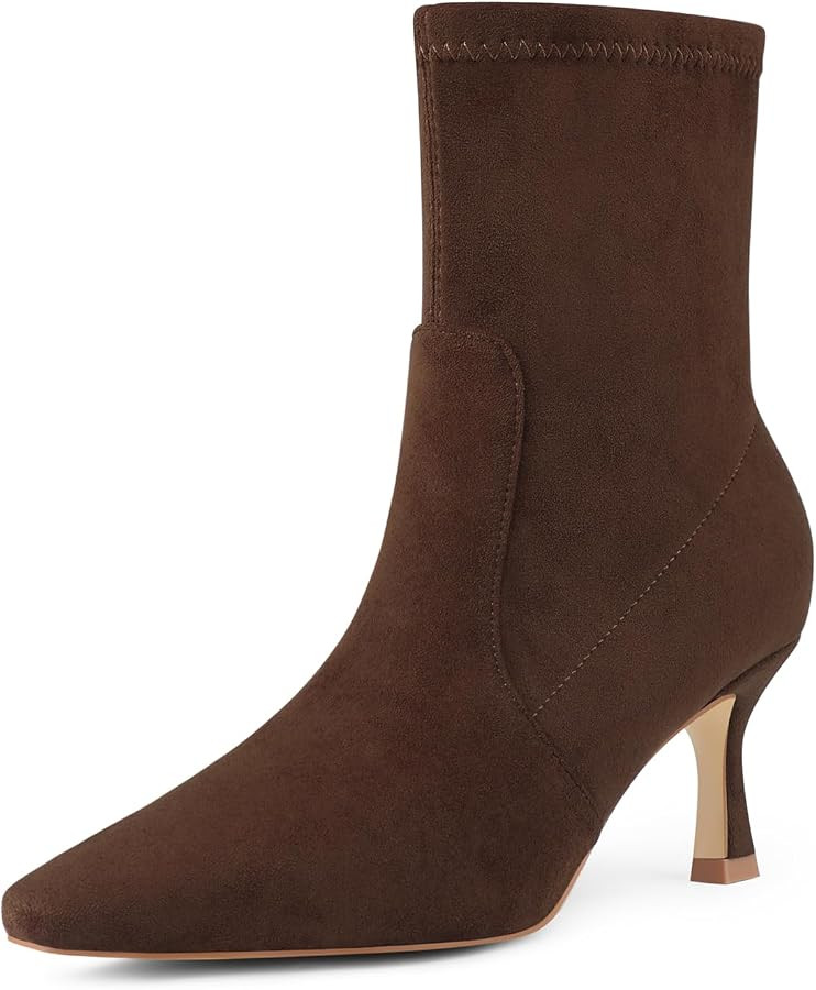 Women's Ankle Boots Kitten Heel Square Toe Chelsea Dressy Booties | Amazon (US)