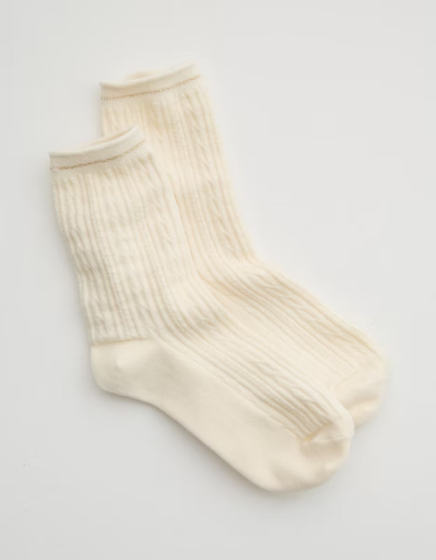 Aerie Cotton Cable Crew Socks | Aerie