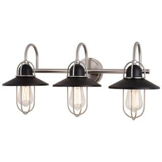 VAXCEL Galena 25.25 in. W 3-Light Matte Black and Nickel Coastal Bathroom Vanity Light Fixture | The Home Depot