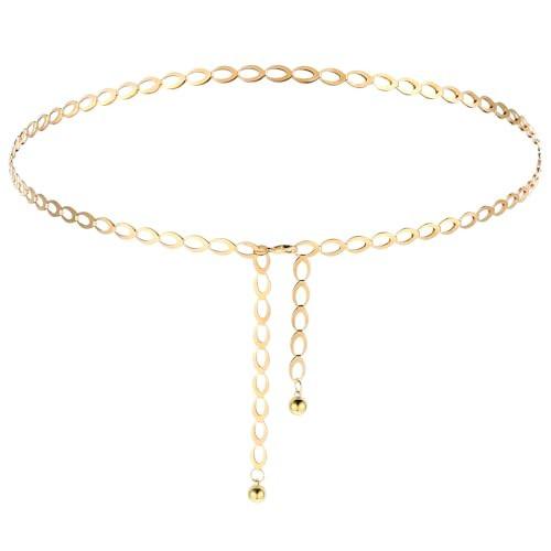 Gold Waist Chain, 50 inch Long Gold Chain Belt for Women, Adjustable Beach Body Jewelry, Elegant Bikini Belly Chain, Dainty Body Chain Jewelry for Women, Long Hollow Belt for Jean Pants Dress | Amazon (US)