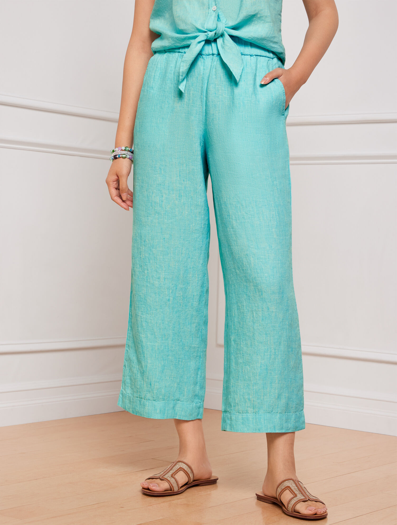 Talbots Nantucket Washed Linen Wide Leg Crop Pants | Talbots