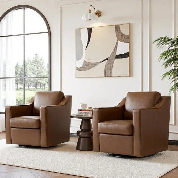 Chenille/Leather Swivel Barrel Chair(Set of 2) Modern Club Chair by UIXE - Bed Bath & Beyond - 43... | Bed Bath & Beyond