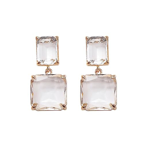 Square Crystal Dangle Earrings for Women Clear Rhinestone Statement Earrings Minimalist Geometric... | Amazon (US)