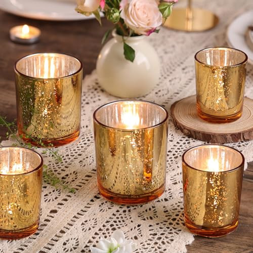 Volens 24pcs Assorted Gold Votive Candle Holders for Wedding Table Centerpieces, Large Mercury Glass Candle Holder for Votive & Tealight Candle, Gold Party Decorations for Bridal and Baby Shower | Amazon (US)