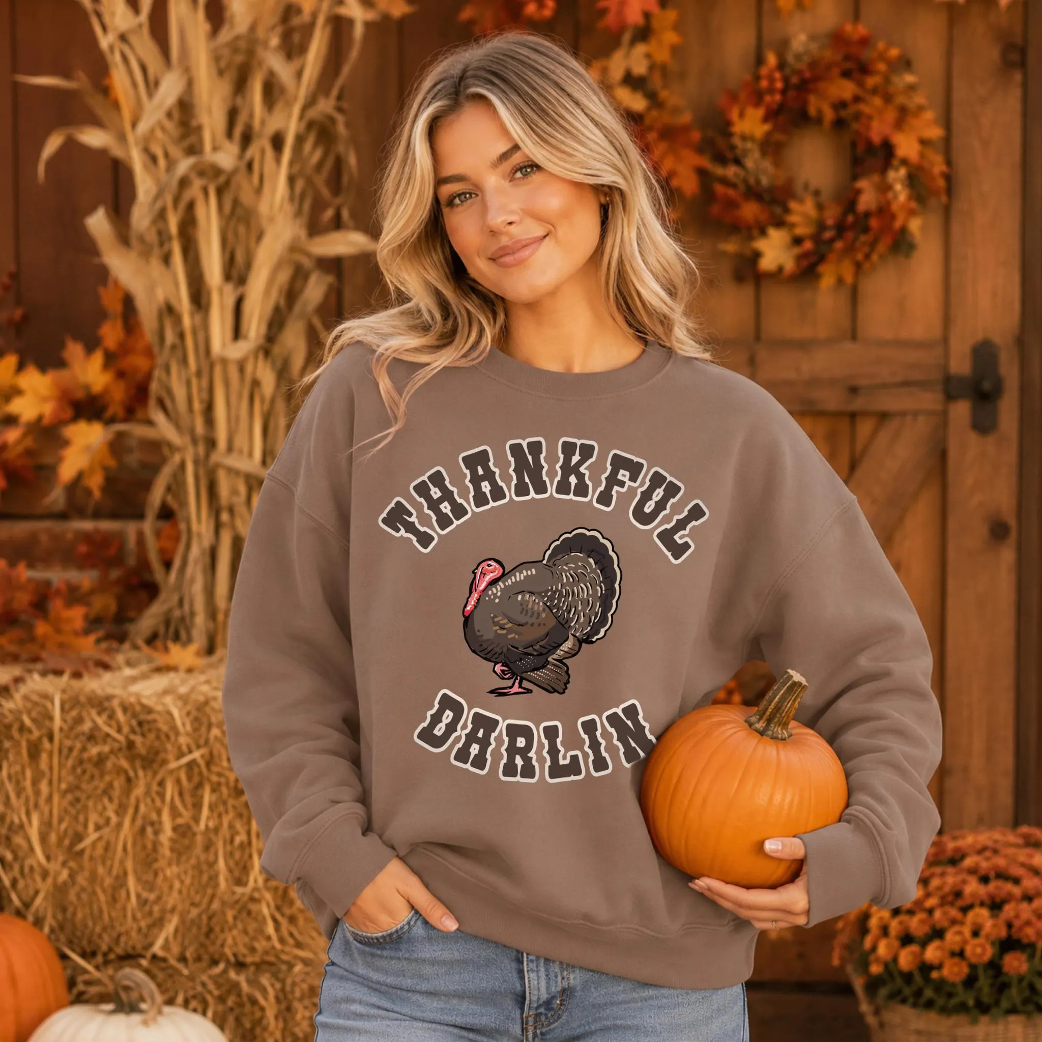 Thankful Darlin Turkey Sweatshirt, Thanksgiving Turkey crewneck, Country Western Shirt, Fall Cozy Pullover | Etsy (Global)