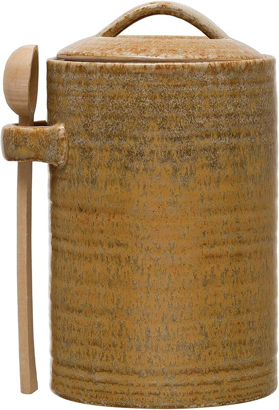 Creative Co-op Stoneware Wood Spoon (Set of 2) Canister, Mustard | Amazon (US)