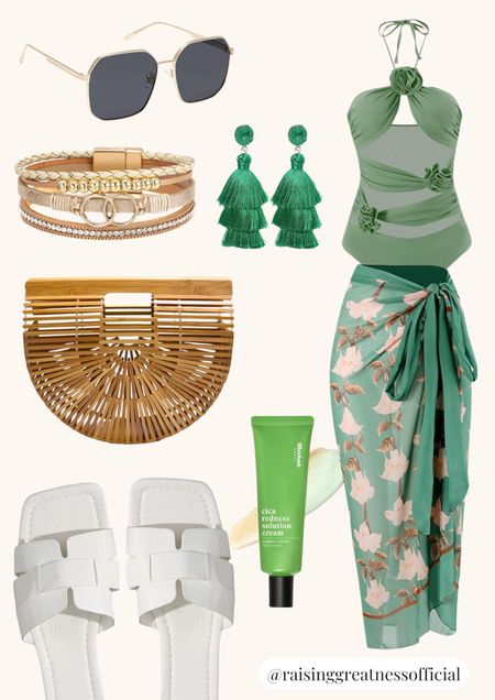 Escape to paradise with this vibrant green-themed summer vacation look! 🌴 Embrace the sunshine and make unforgettable memories in this fabulous ensemble! ☀️👙🕶️ #SummerVacation #GreenTheme #BeachStyle

#LTKSeasonal #LTKswim #LTKtravel