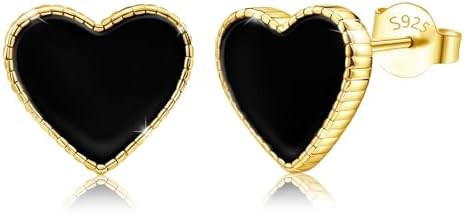Heart Stud Earrings for Women - Sterling Silver Black Heart Earrings Hypoallergenic Minimalist Li... | Amazon (US)